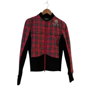 Oilily Red & Black Plaid Wool Stretch w/ Appliquéd Patches